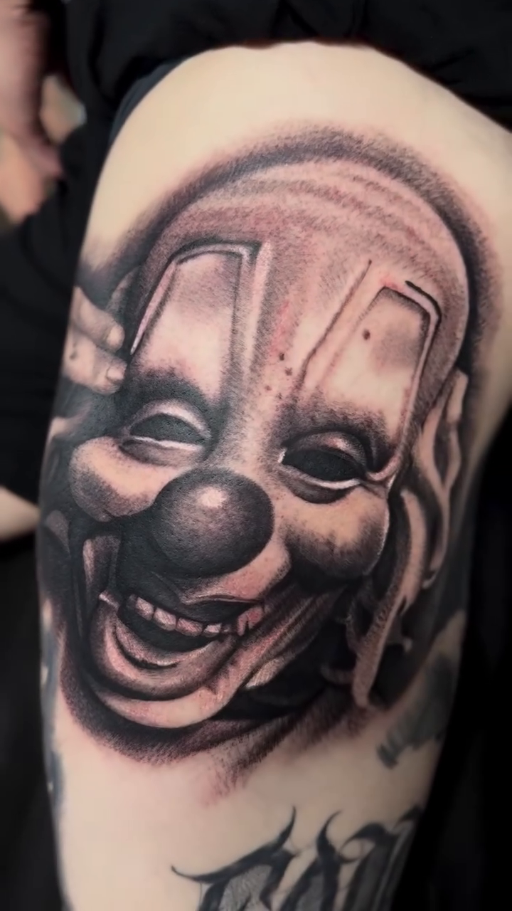 Clown face realism tattoo by Jason Martinez
