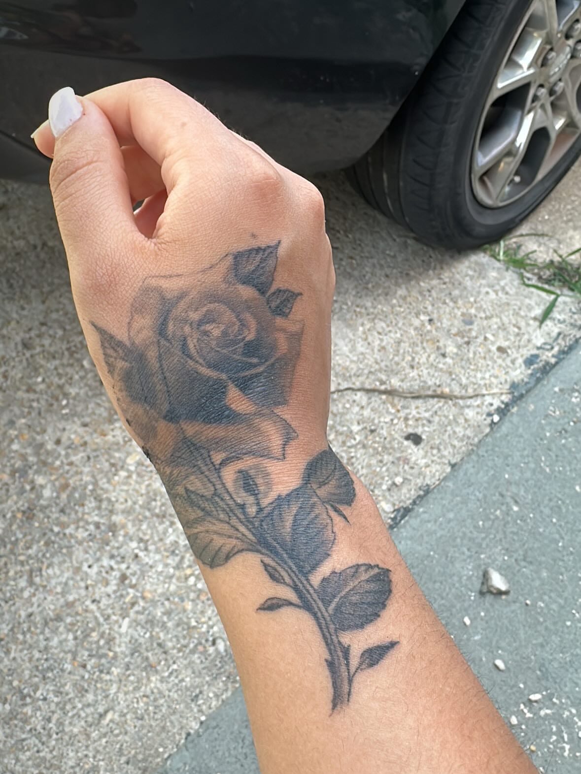 Rose black and grey tattoo on the forearm by J.diaz🎖️