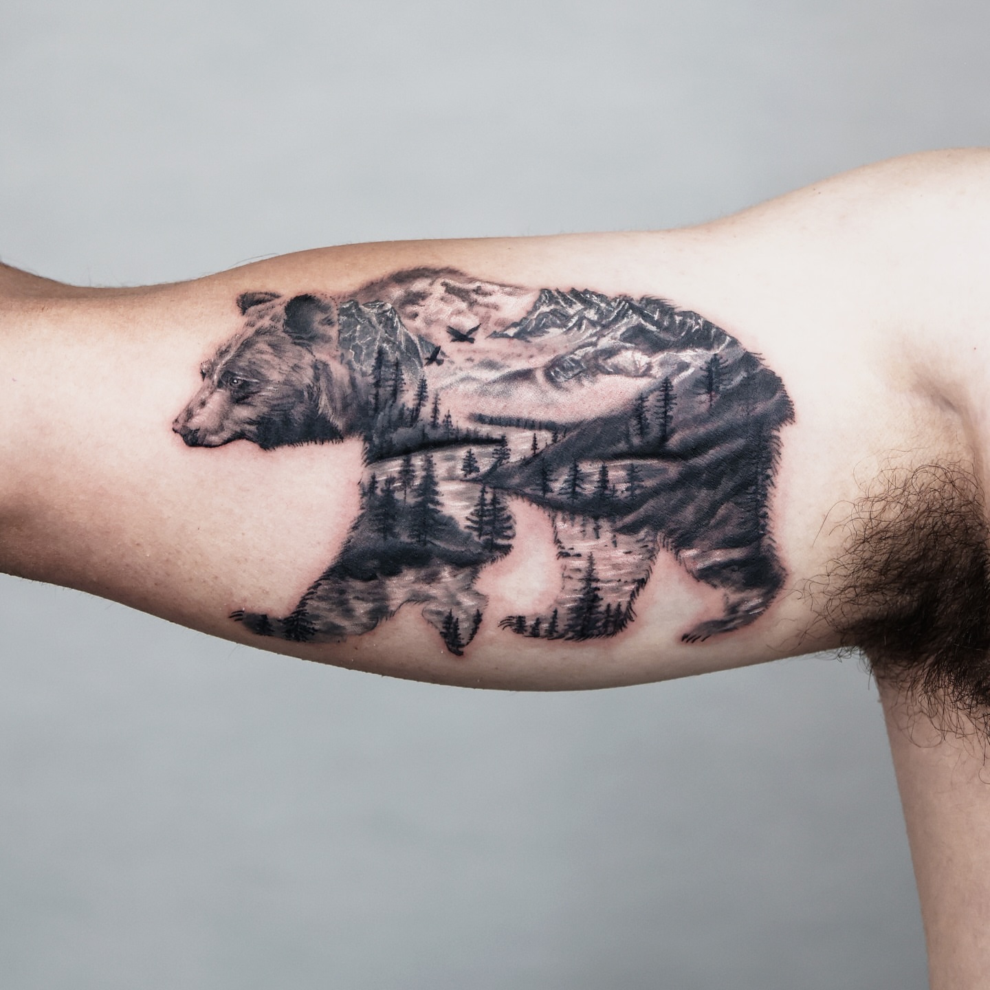 Bear realism tattoo on the forearm by Adam_Zhiwei Xu(Tattooist)