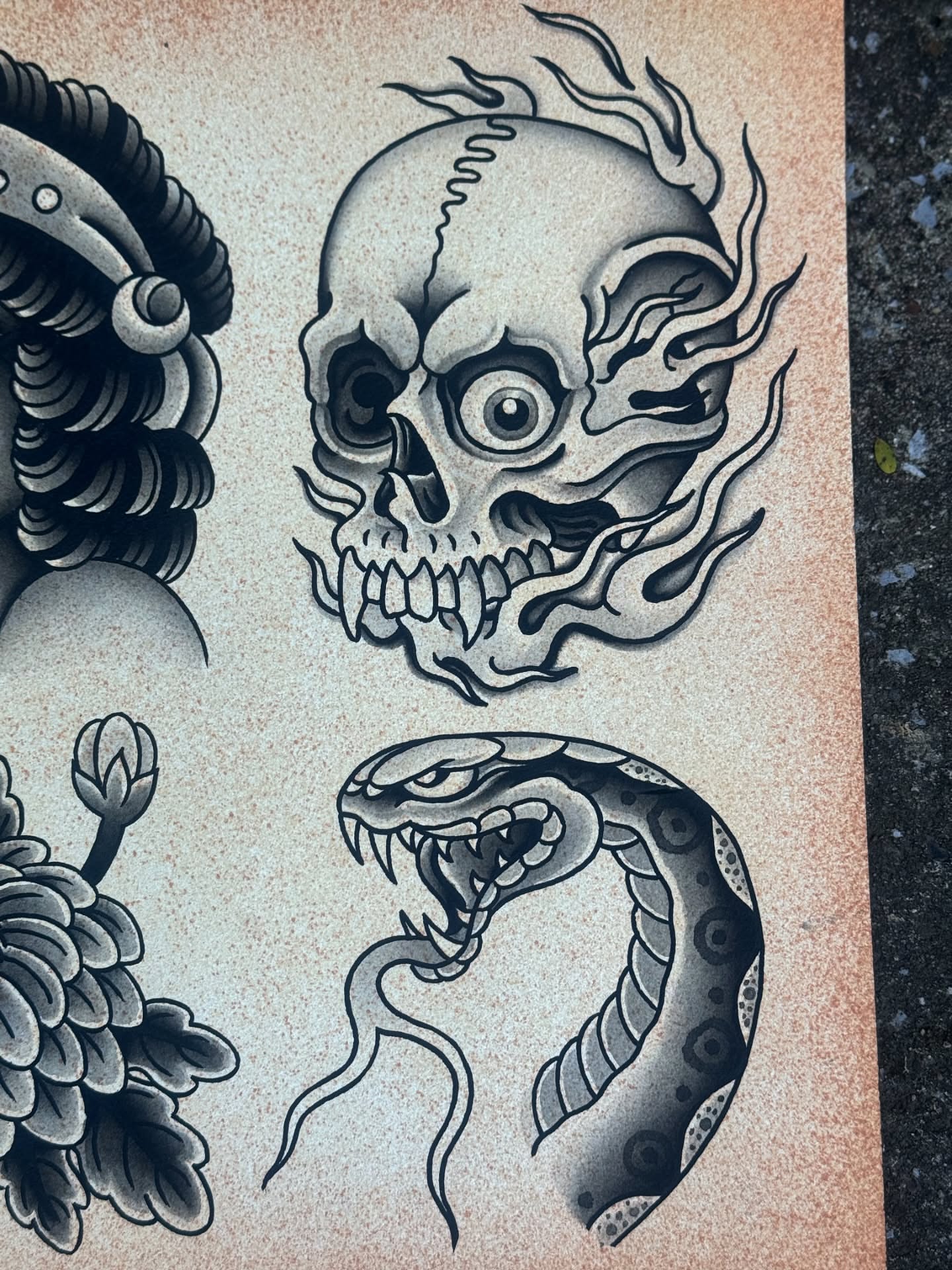Skull and snake black and grey tattoo by Domanick Libretti, Nashville, Tennessee
