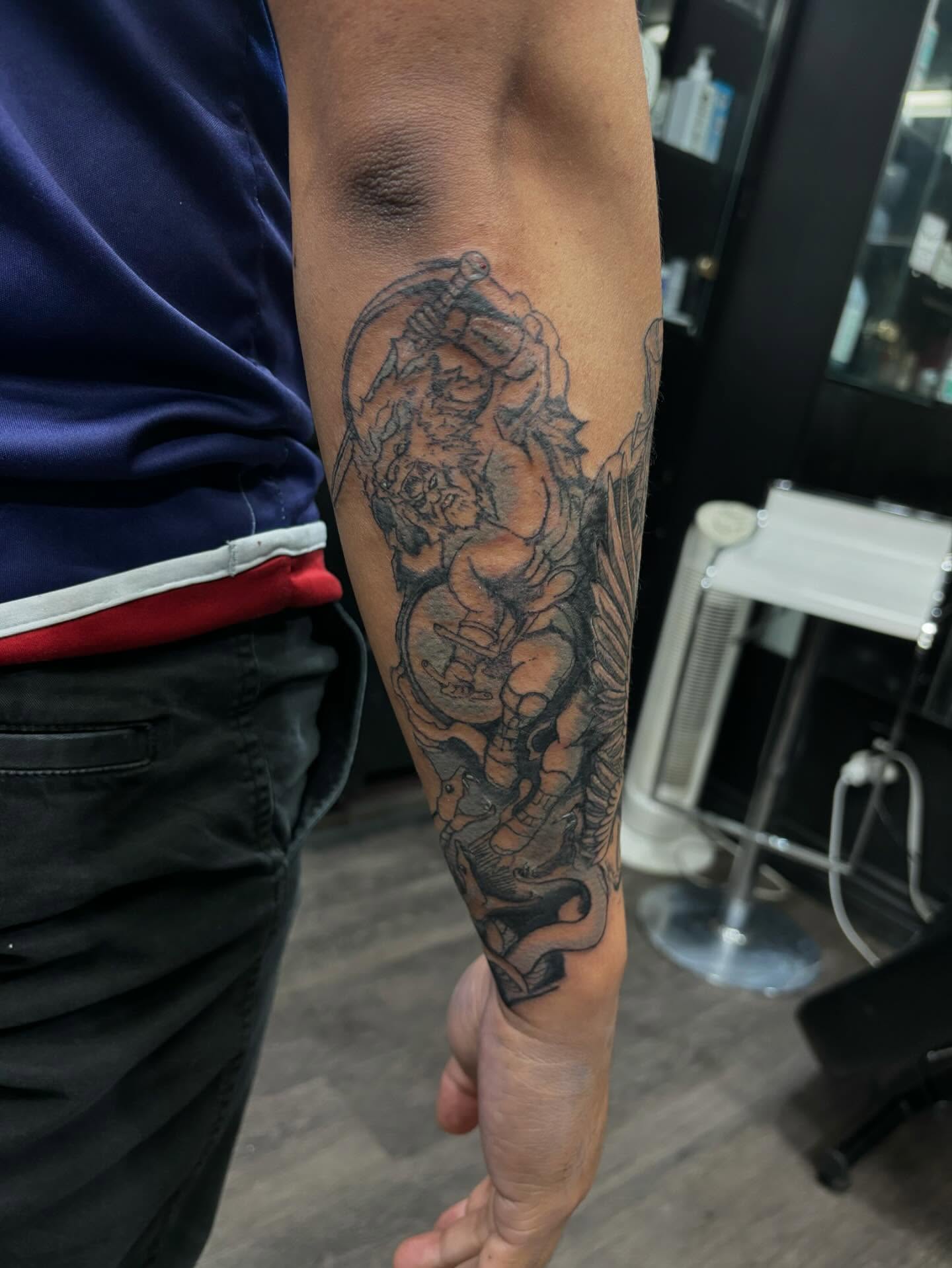Tattoo by @allthings_comix — black_and_grey