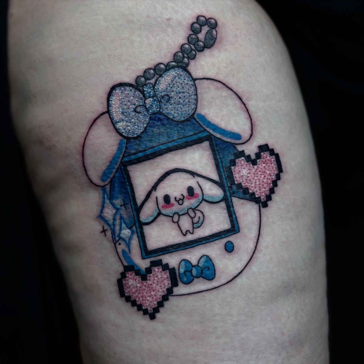 Cinnamoroll dotwork tattoo on the thigh by ππ©π’π΅ππ«π‘π―π ππ¬π«π’π°