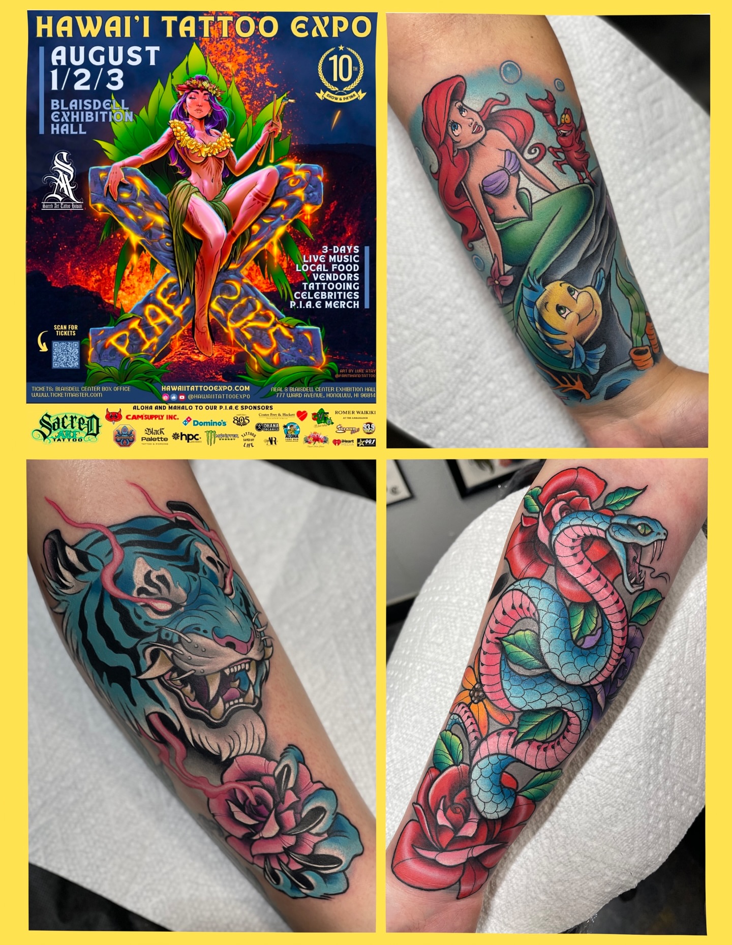 Mermaid and friends new school tattoo on the forearm by James Mullin