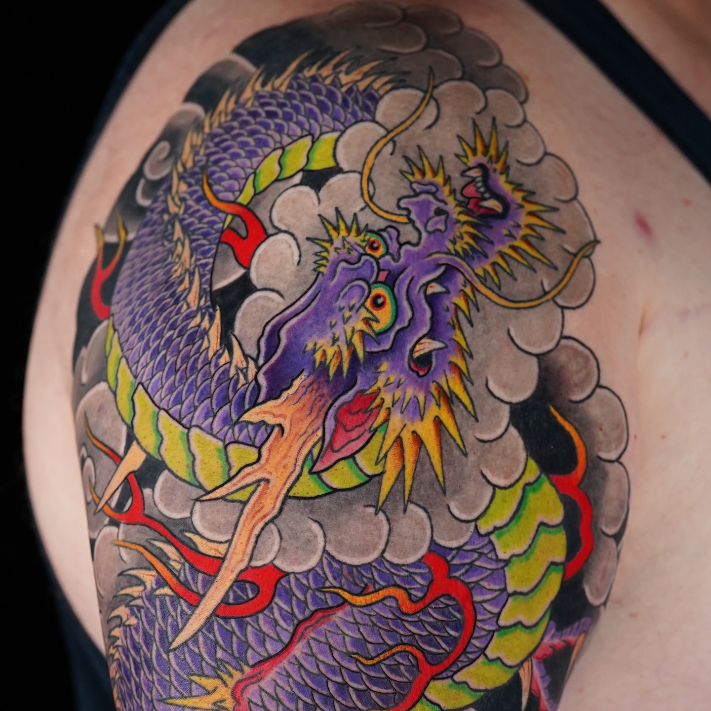 Dragon japanese irezumi tattoo on the shoulder by Mitch Bonifay