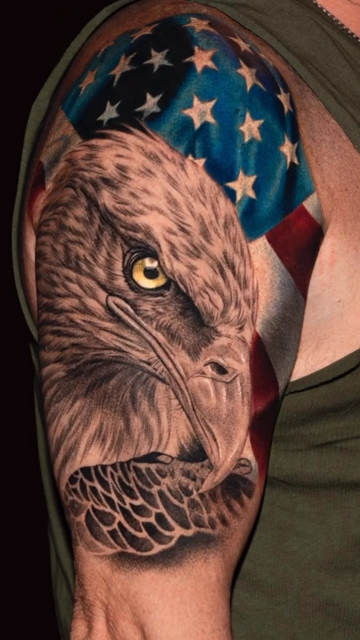 Eagle and American flag realism tattoo by John Perez