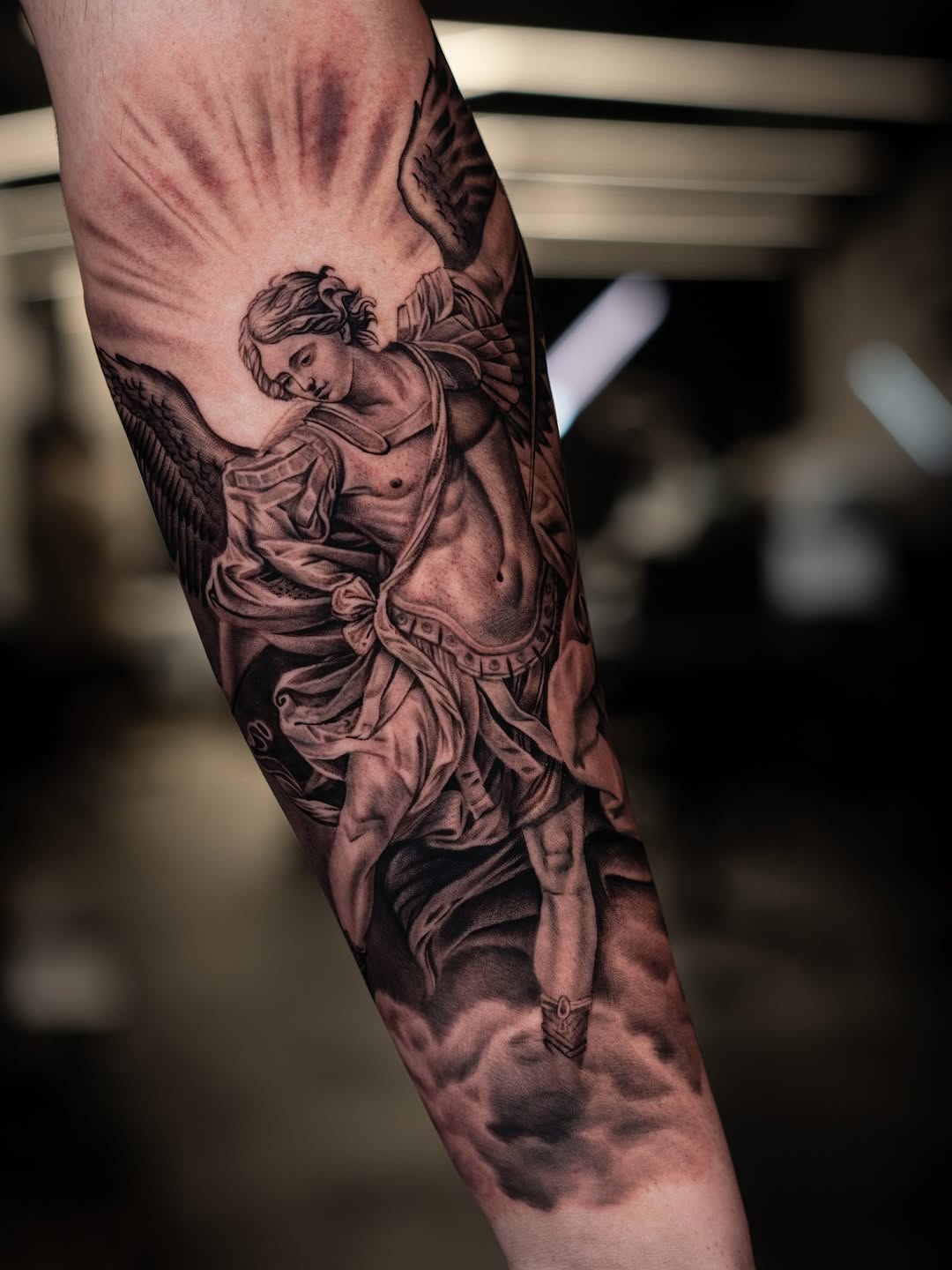 Angel realism tattoo on the forearm by Angel Nunes Lazaro