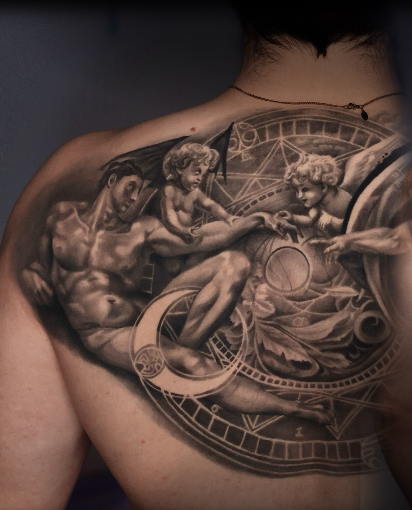 Mythological scene realism tattoo on the back by J O S e ▫️ P U L I D O