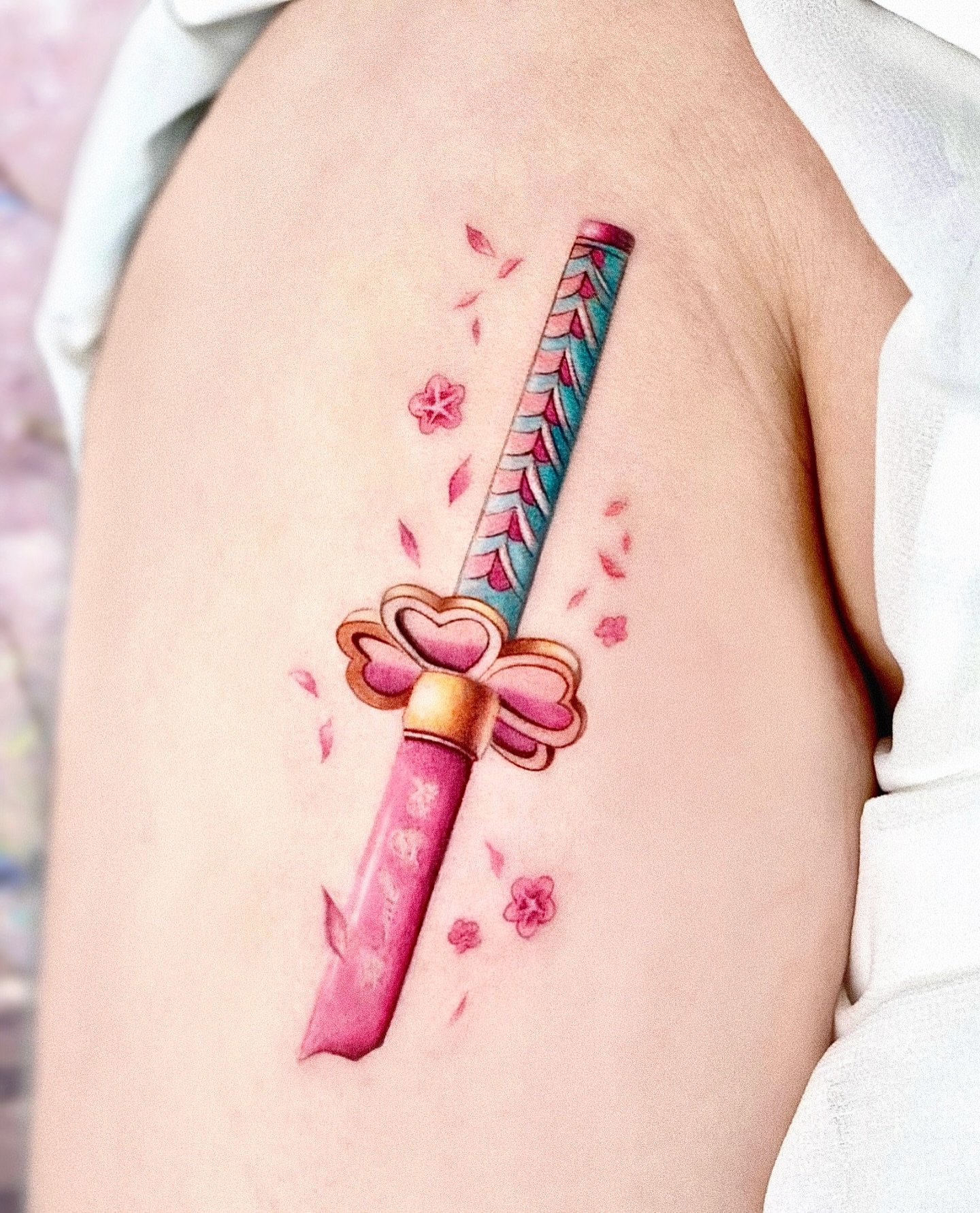 Katana watercolor tattoo on the upper arm by Cyber sigil & ornamental tattoo π₯