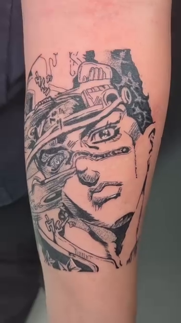 Jotaro Kujo anime tattoo by Chaz Escobar