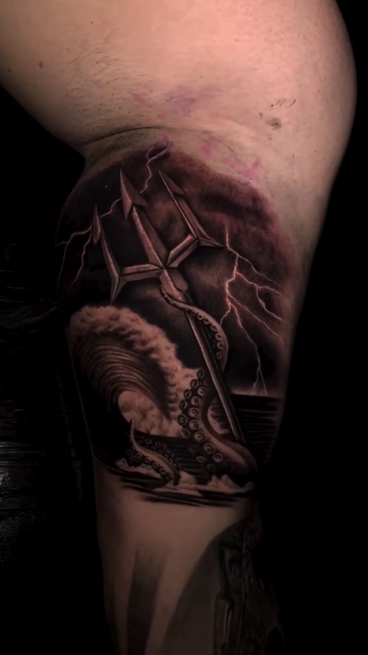 Kraken tentacles and ship mast dark realism tattoo by Mariella Elizabeth Paul ππ€