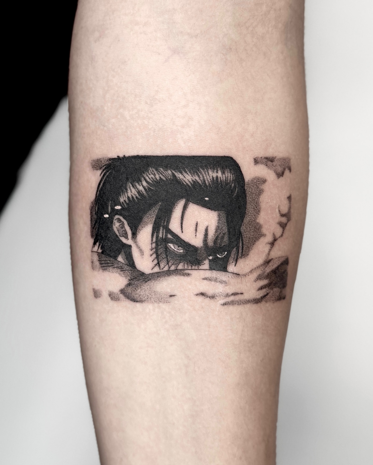 Anime character dotwork tattoo on the forearm by Leo