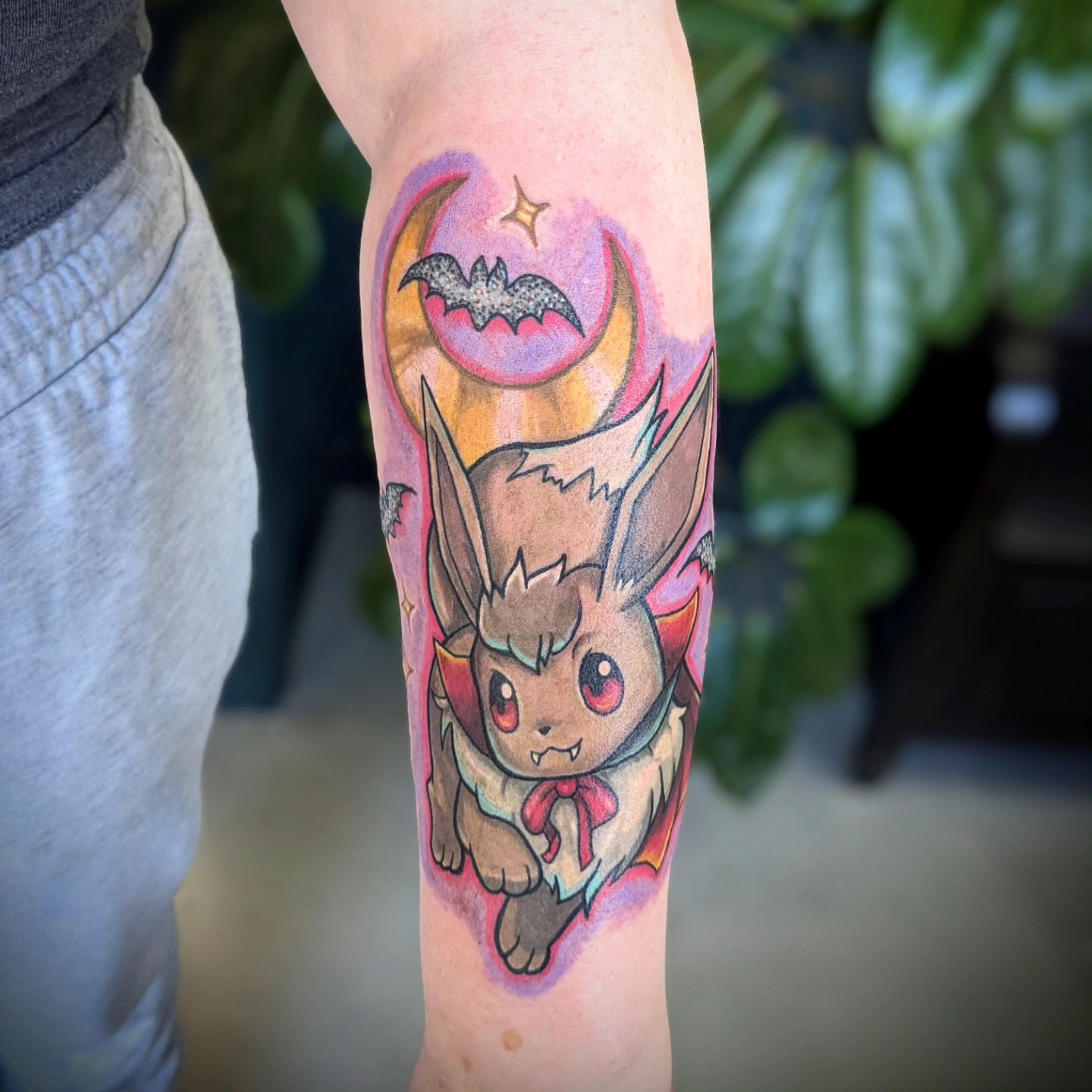 Eevee anime tattoo on the forearm by 𝕸𝖆𝖉𝖎 (𝕸𝖆𝖉 𝕯𝖔𝖌)