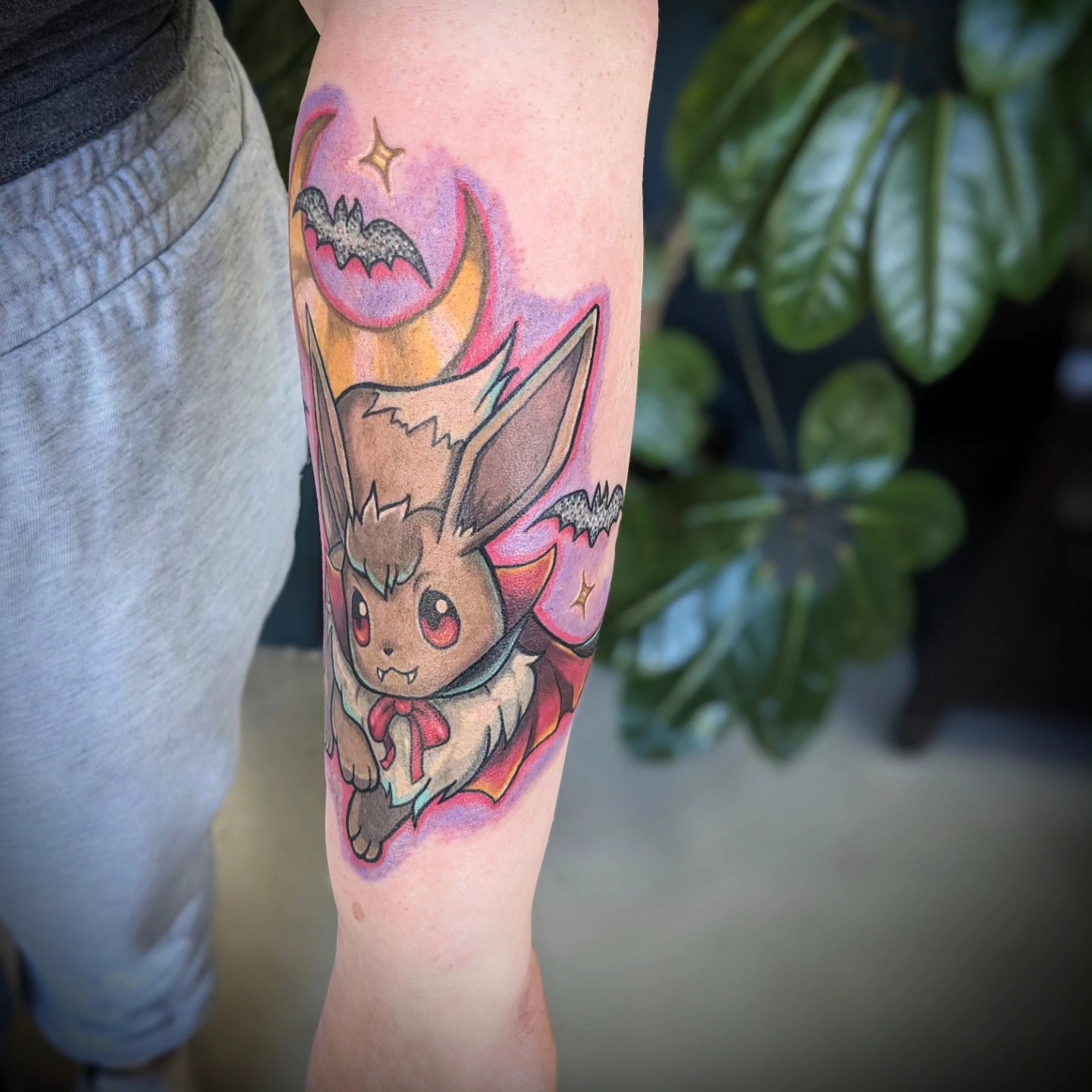 Eevee new school tattoo on the forearm by 𝕸𝖆𝖉𝖎 (𝕸𝖆𝖉 𝕯𝖔𝖌)