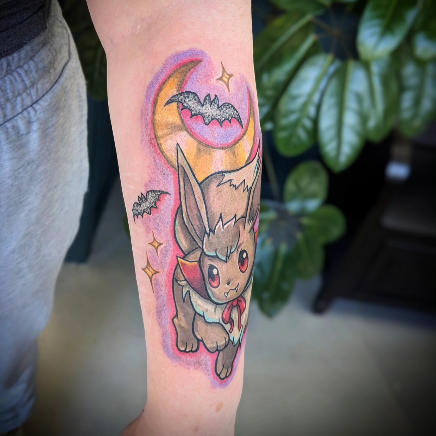 Eevee anime tattoo on the forearm by 𝕸𝖆𝖉𝖎 (𝕸𝖆𝖉 𝕯𝖔𝖌)