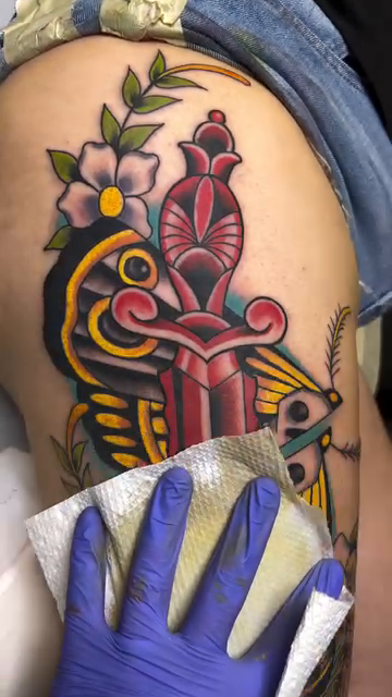 Dagger and bird neo-traditional tattoo by Bobby Tobin