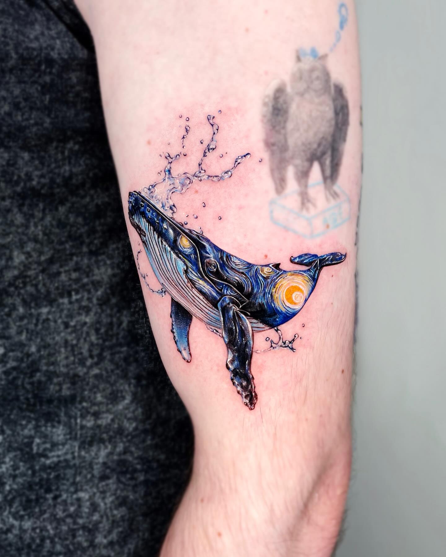 Whale new school tattoo on the forearm by Yeye