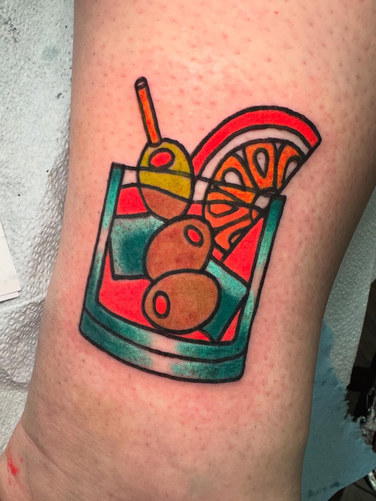 Martini glass American traditional tattoo on the forearm by Perrey