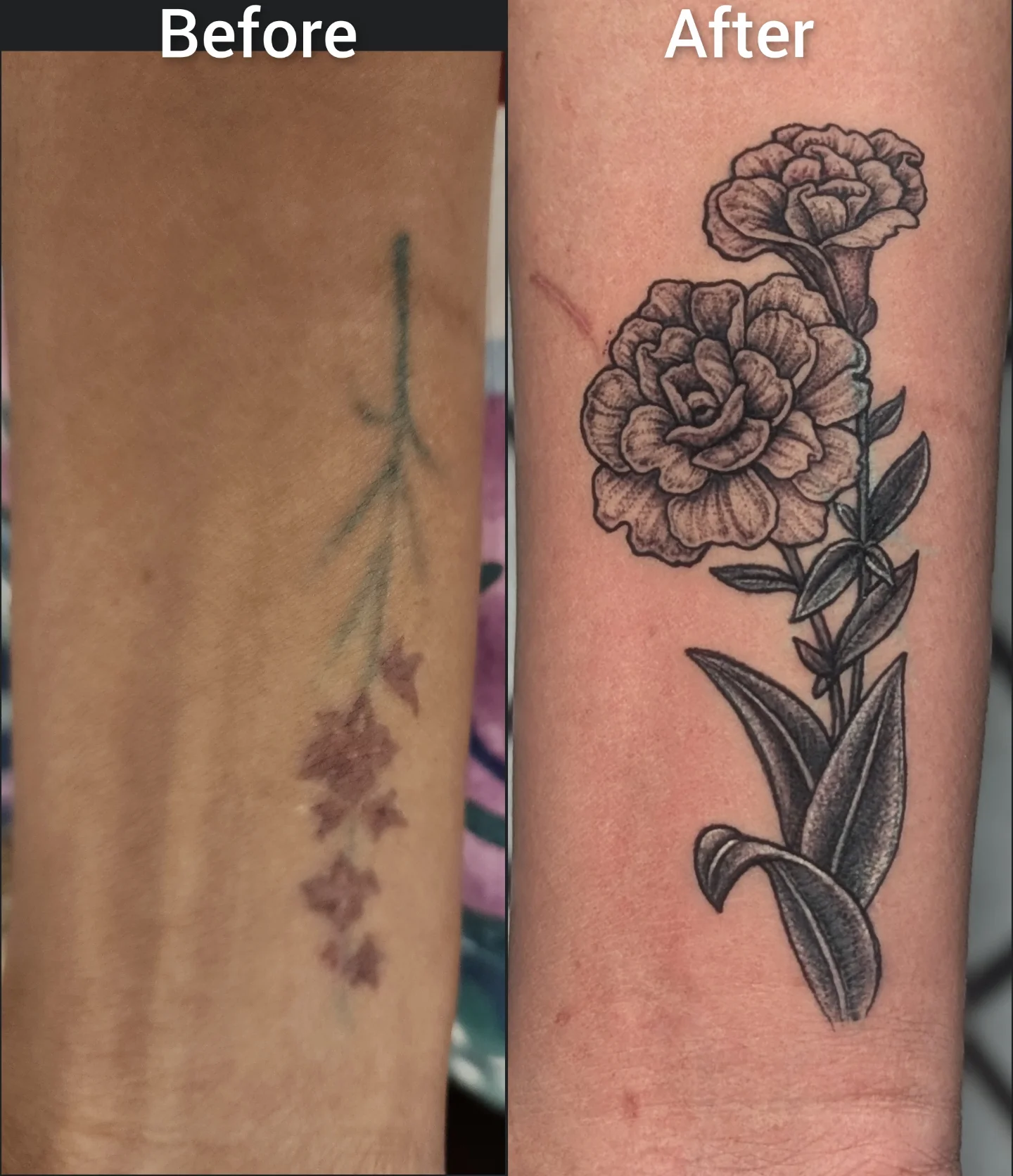 Flowers black and grey tattoo on the forearm by Jay Trip