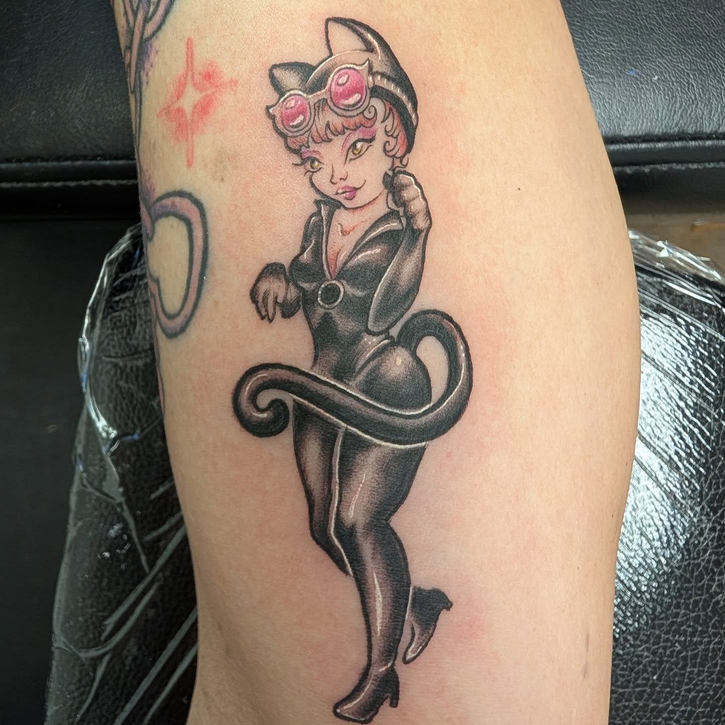 Cat girl American traditional tattoo on the forearm by ✨Vii Duquette✨