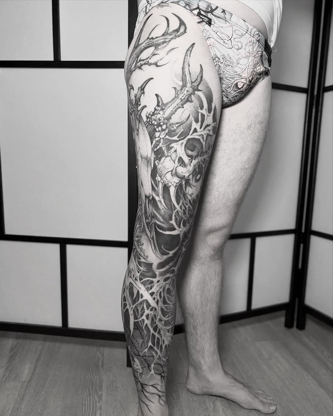 Tattoo by @blightttattoo — dark_realism, blackwork