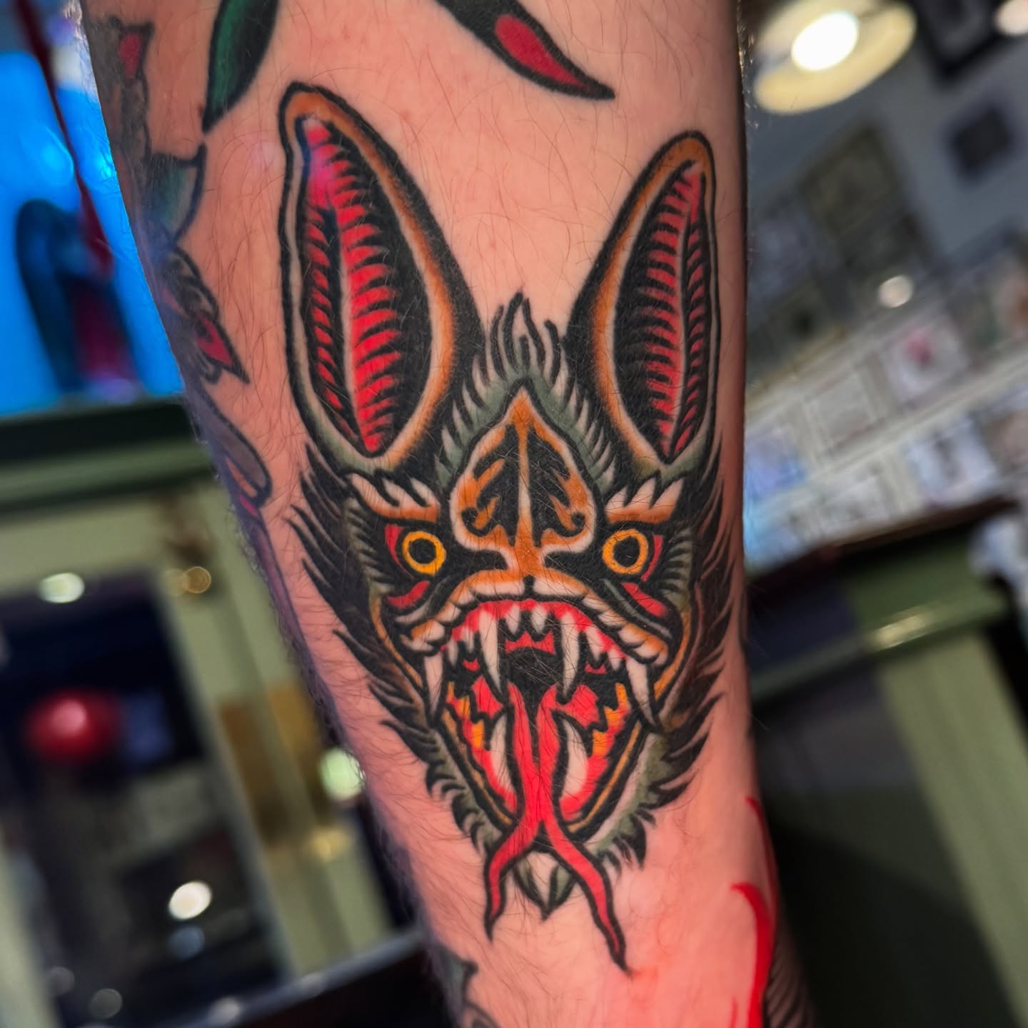 Bat American traditional tattoo on the forearm by Pavel
