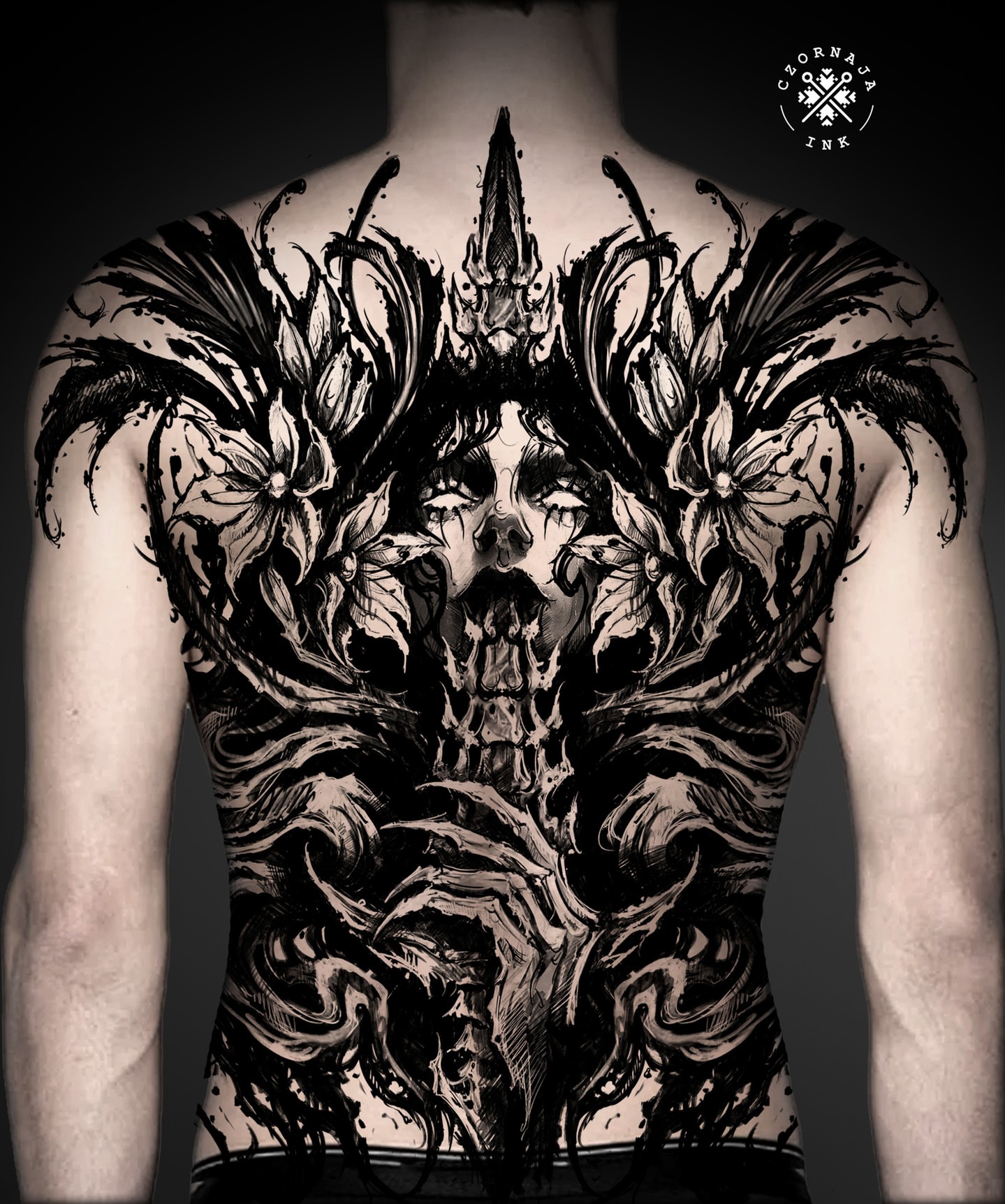 Tattoo by @czornaja_ink — black_and_grey, dark_realism