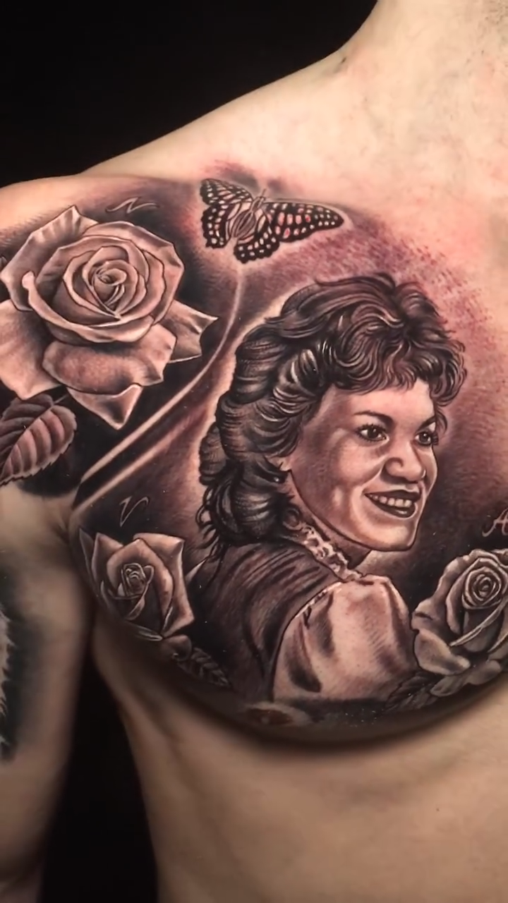 Woman and rose realism tattoo by Jose Calderon