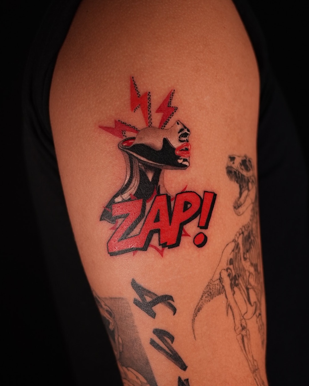 Zap! dotwork tattoo on the forearm by Jerm Lewis