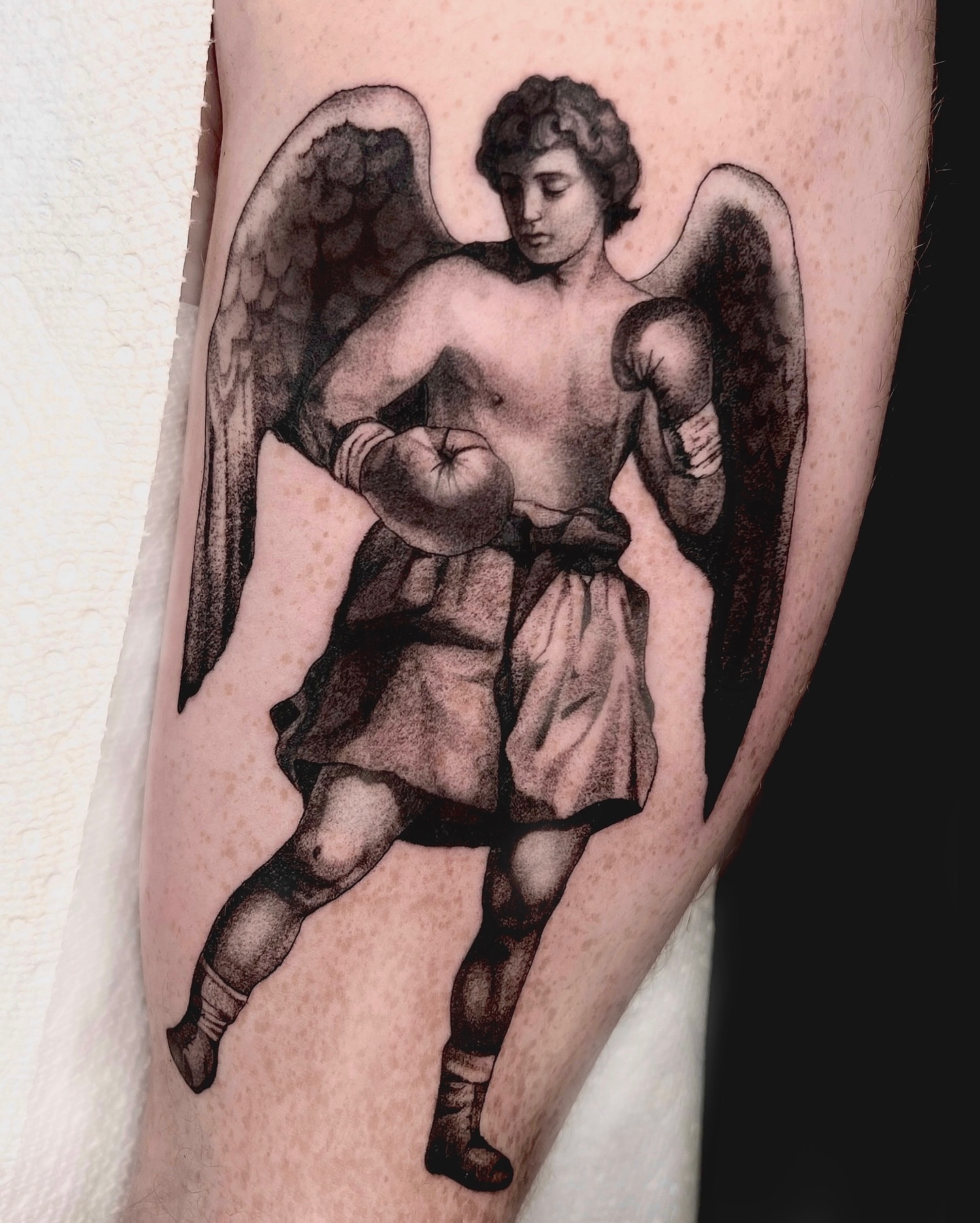 Boxing angel realism tattoo on the forearm by 🤎Dannon 🕸