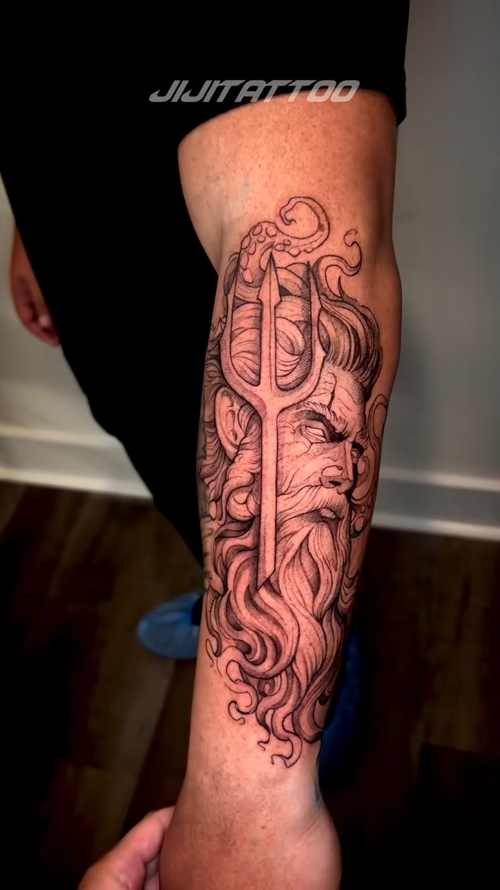 Poseidon with trident realism tattoo by 🇰🇷jijitattoo 🇺🇸