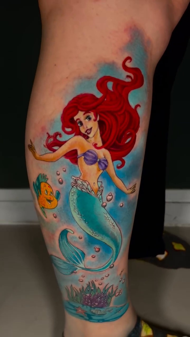 Ariel and Flounder anime tattoo by Dharma.tattoo