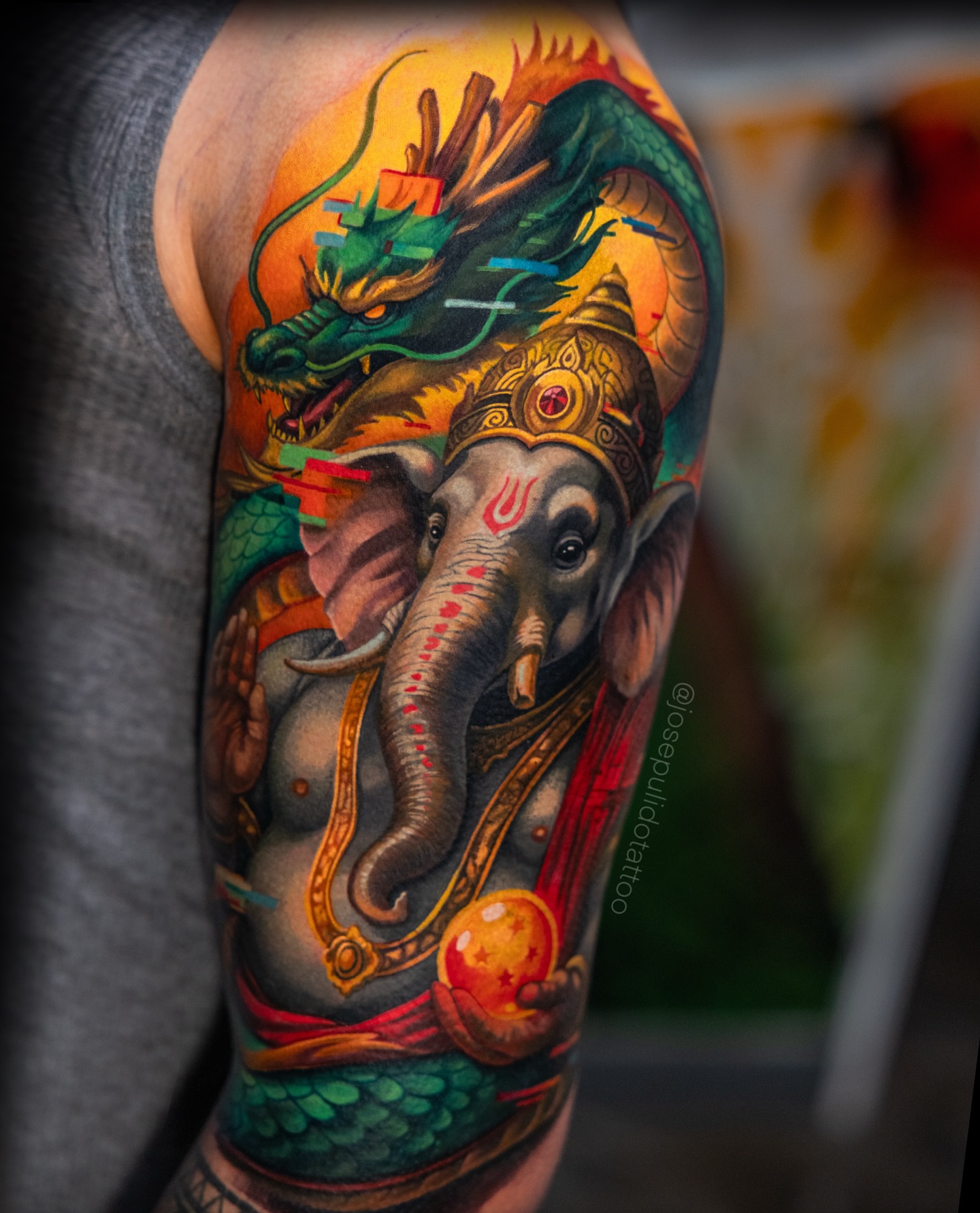 Elephant and dragon realism tattoo on the forearm by J O S e ▫️ P U L I D O
