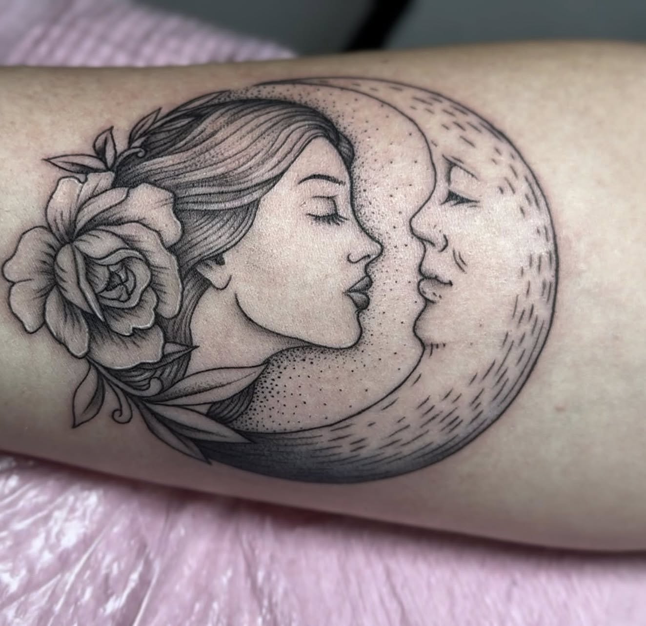 Tattoo by @tats.by.possum — dotwork, black_and_grey