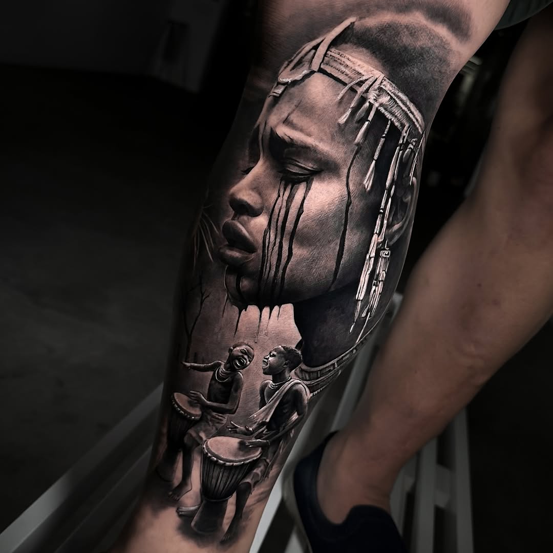 Tattoo by @davidbaenatattoo — realism, black_and_grey
