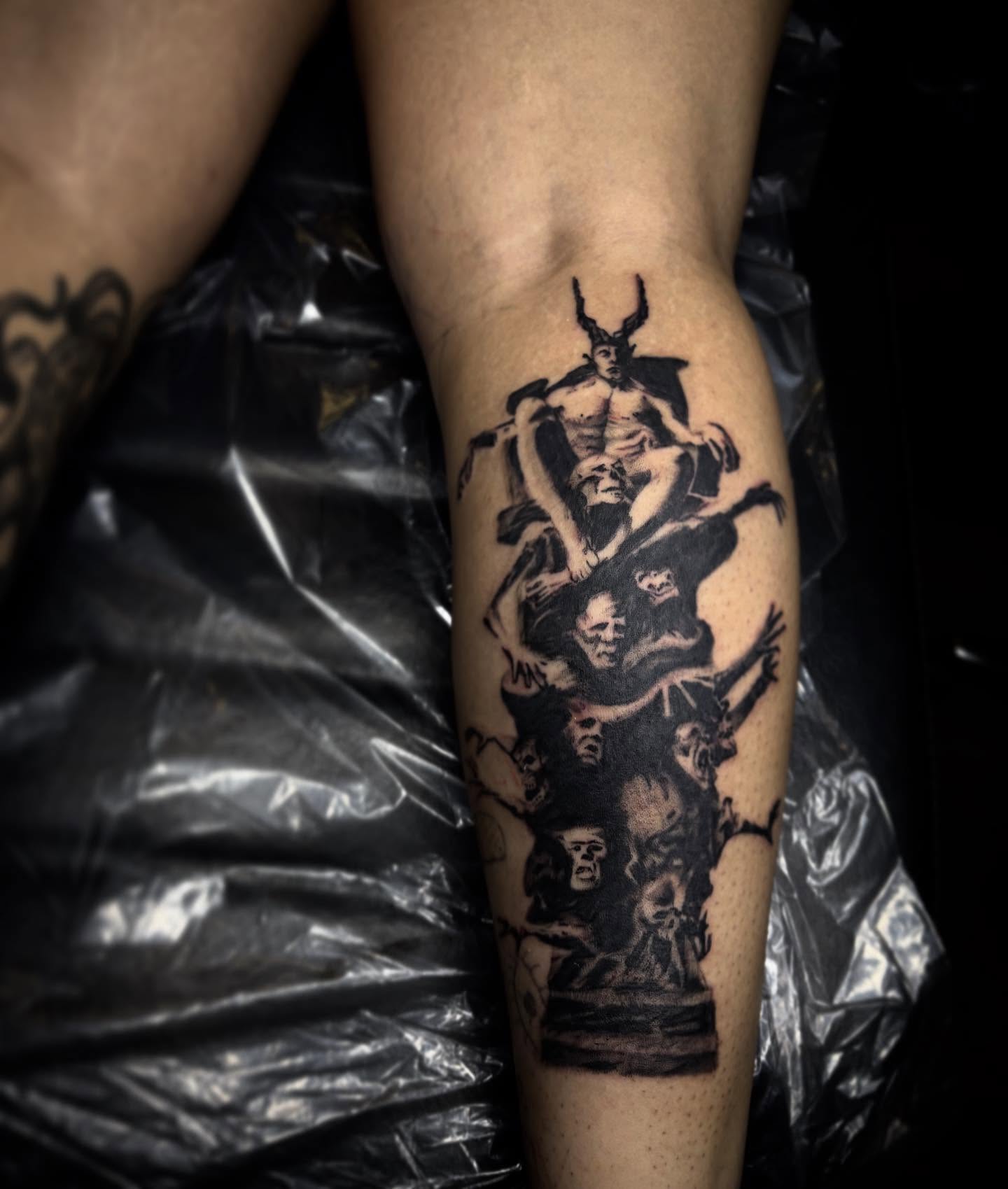 Dark surrealism tattoo on the forearm by Haley Byers