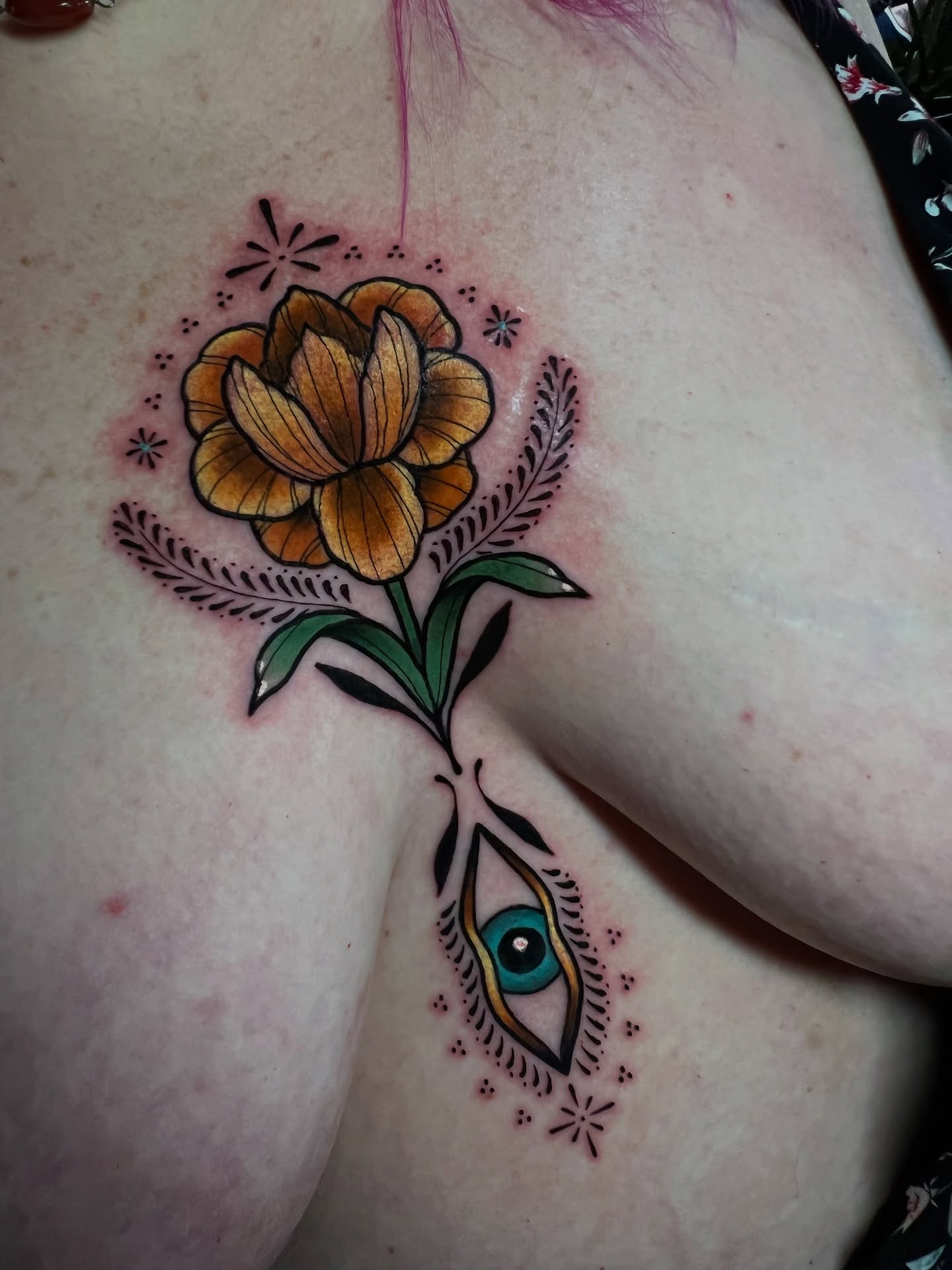 Flower and eye American traditional tattoo on the thigh by ๐ฎ๐๐๐๐๐๐