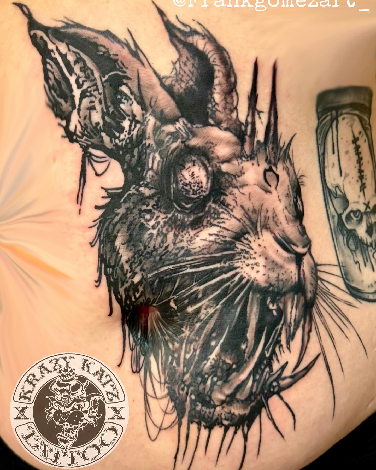 Rabbit realism tattoo on the chest by Frank Gomez 🎨