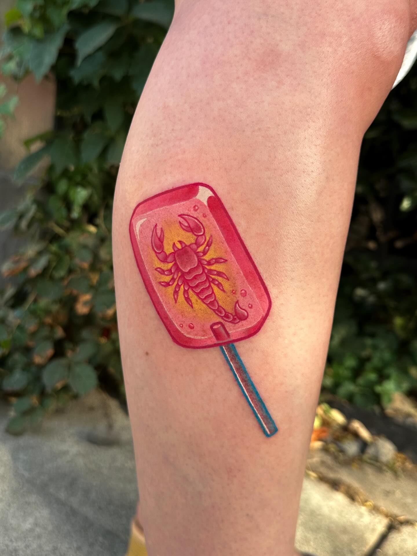 Scorpion in jar realism tattoo on the thigh by Gabby Tolley🌛