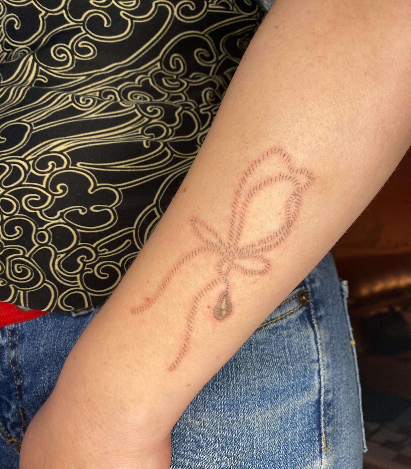 Rose with teardrop dotwork tattoo on the forearm by 🌀☁️kath☁️🥀