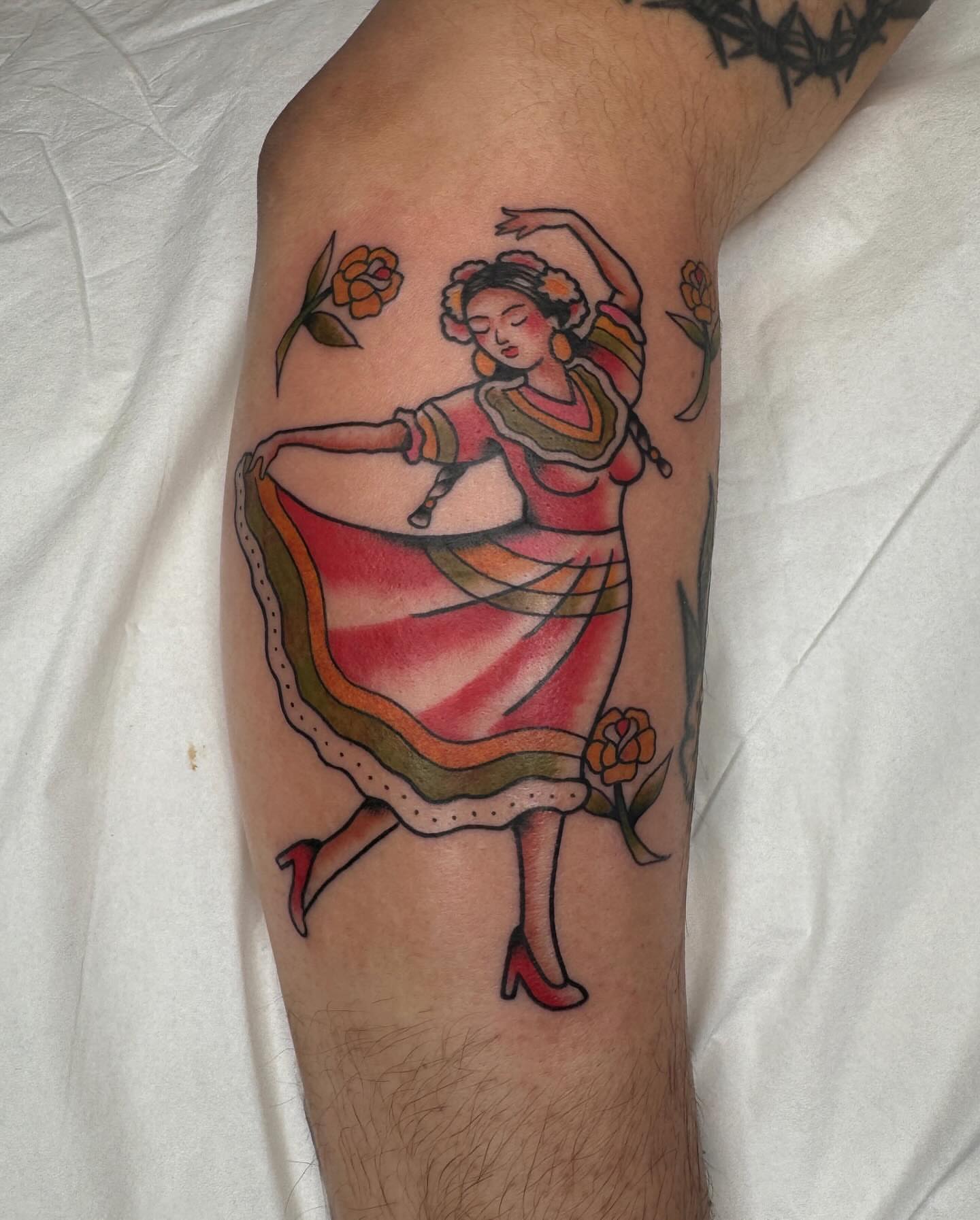 Dancer American traditional tattoo on the forearm by Zach Gonzalez, Austin, Texas