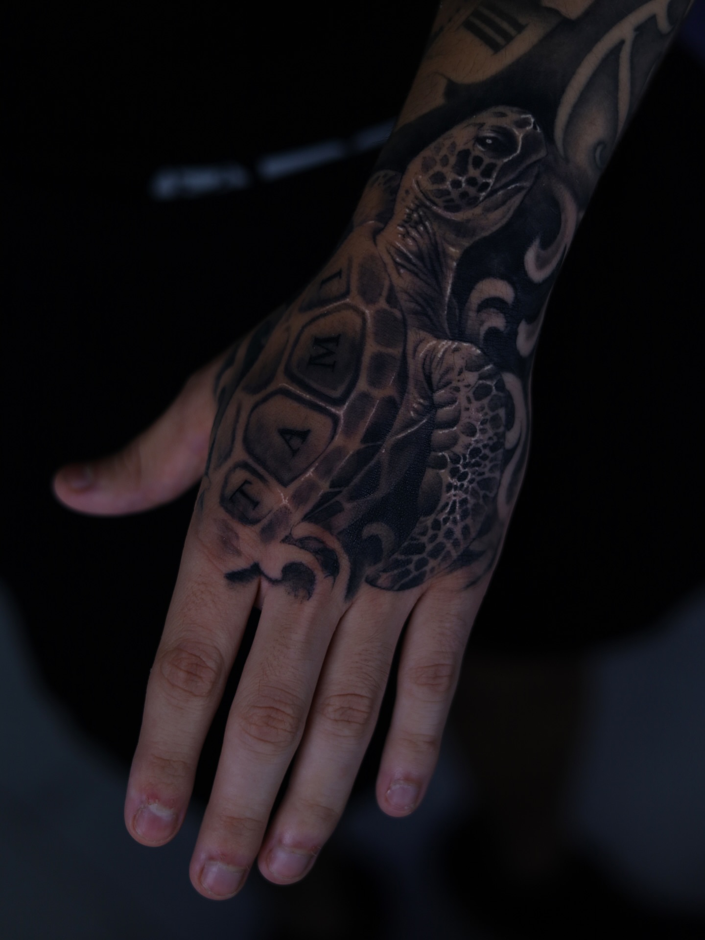 Turtle realism tattoo on the hand by Anthony Maya