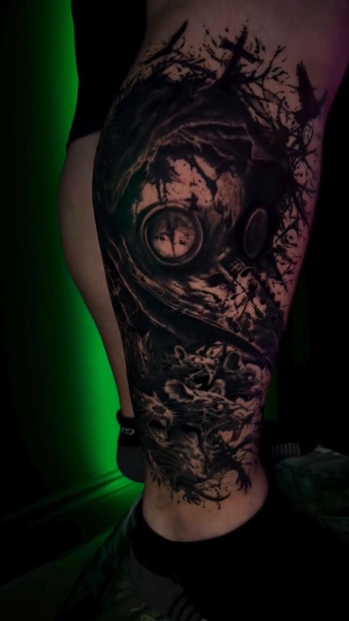 Tattoo by @ghostbutchertattoos — dark_realism, black_and_grey