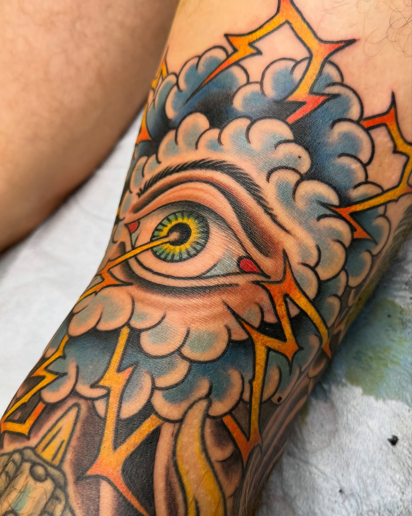 Eye American traditional tattoo on the forearm by Ben Karnofsky