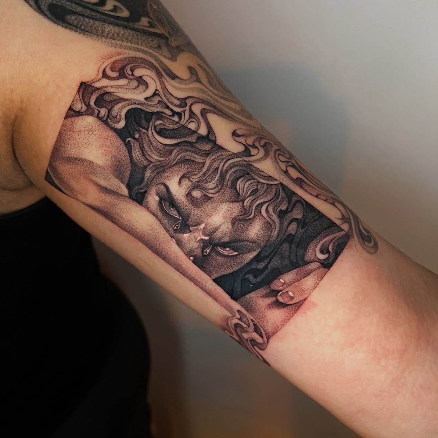 Woman with flowing hair realism tattoo on the forearm by ๐ค ๐๐๐๐๐๐ ๐ค
