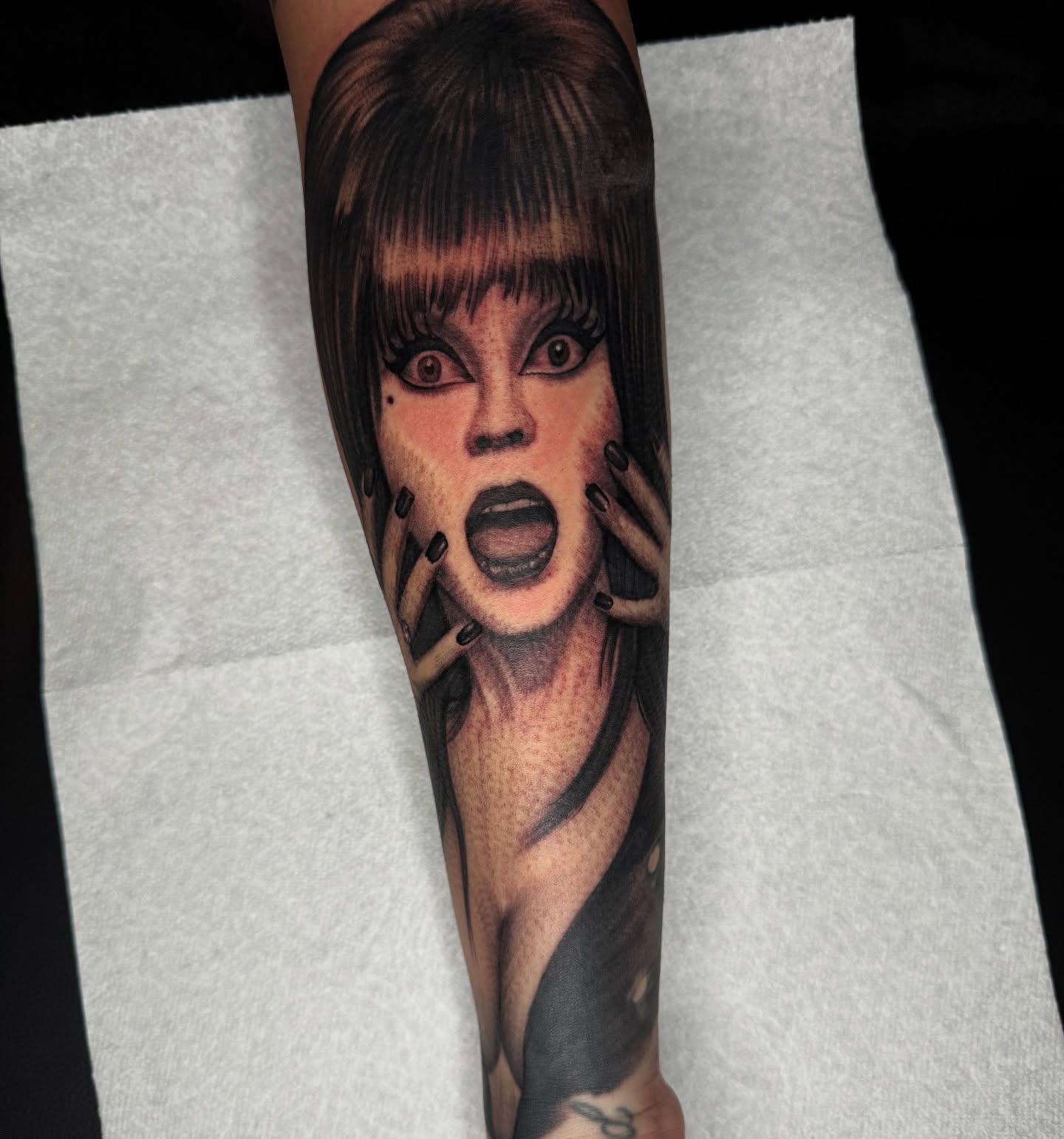 Woman's face realism tattoo on the forearm by Gabah🌹