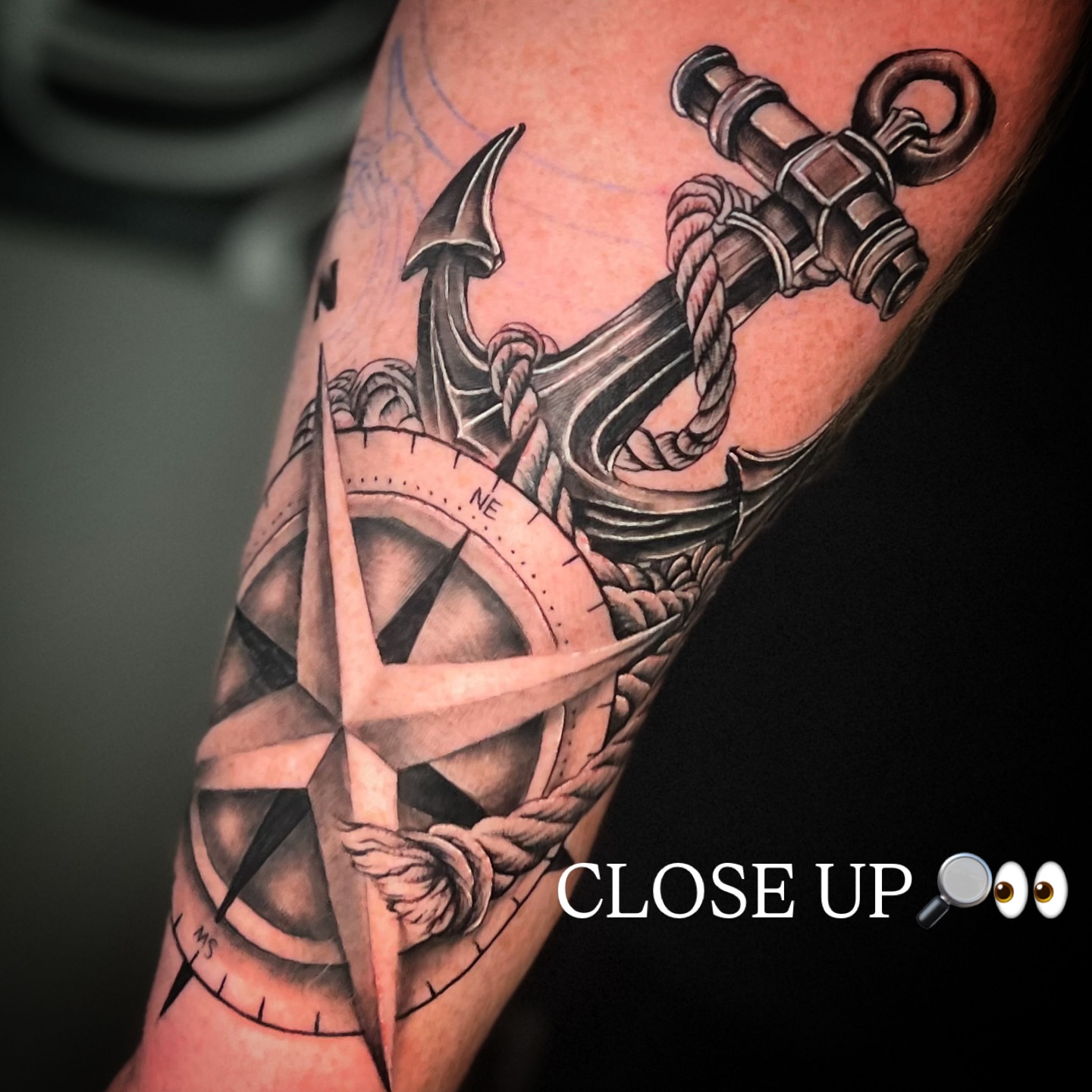 Anchor and compass realism tattoo on the forearm by Moose