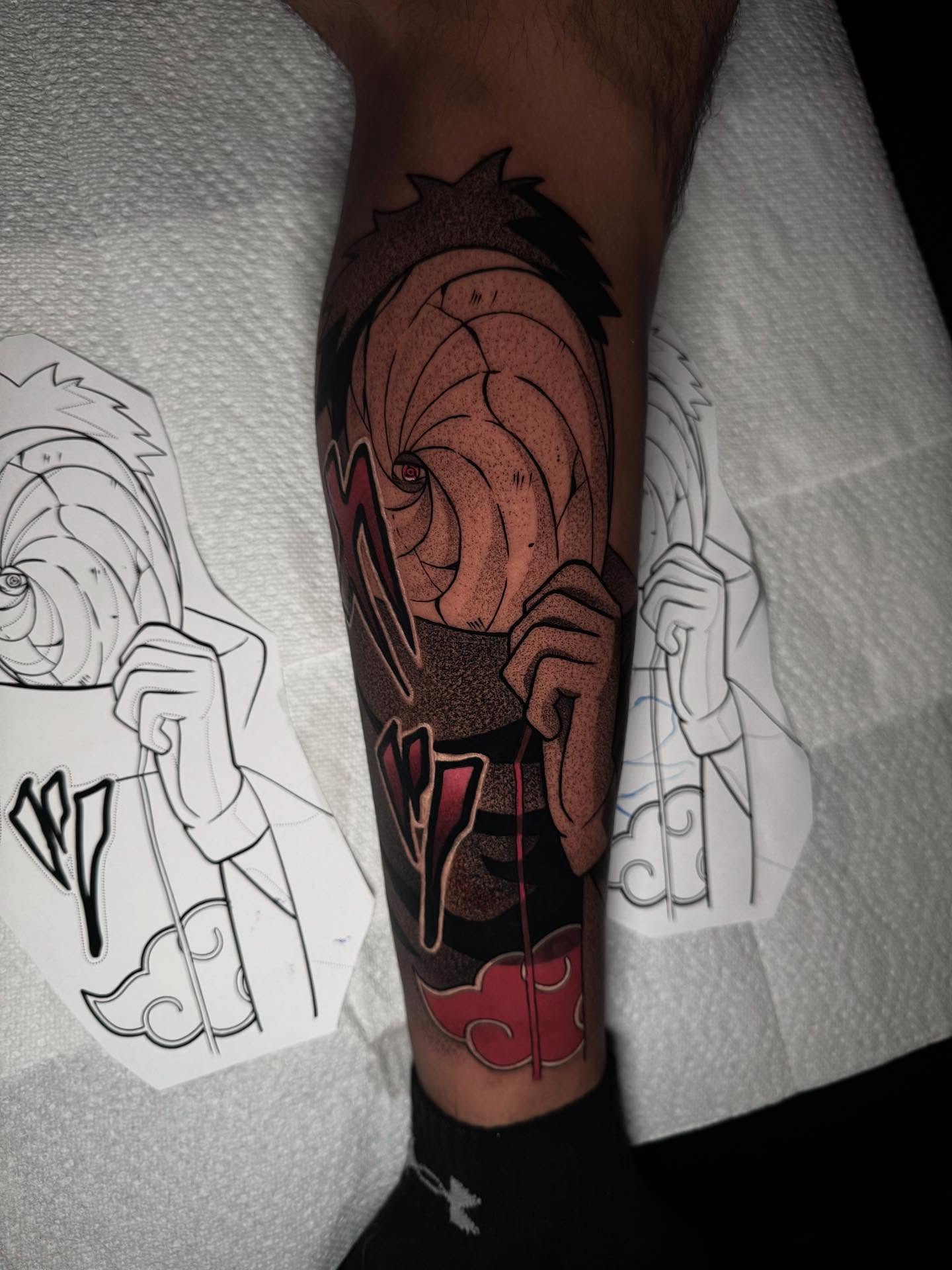 Anime character dotwork tattoo on the forearm by Anthony D. Rustik
