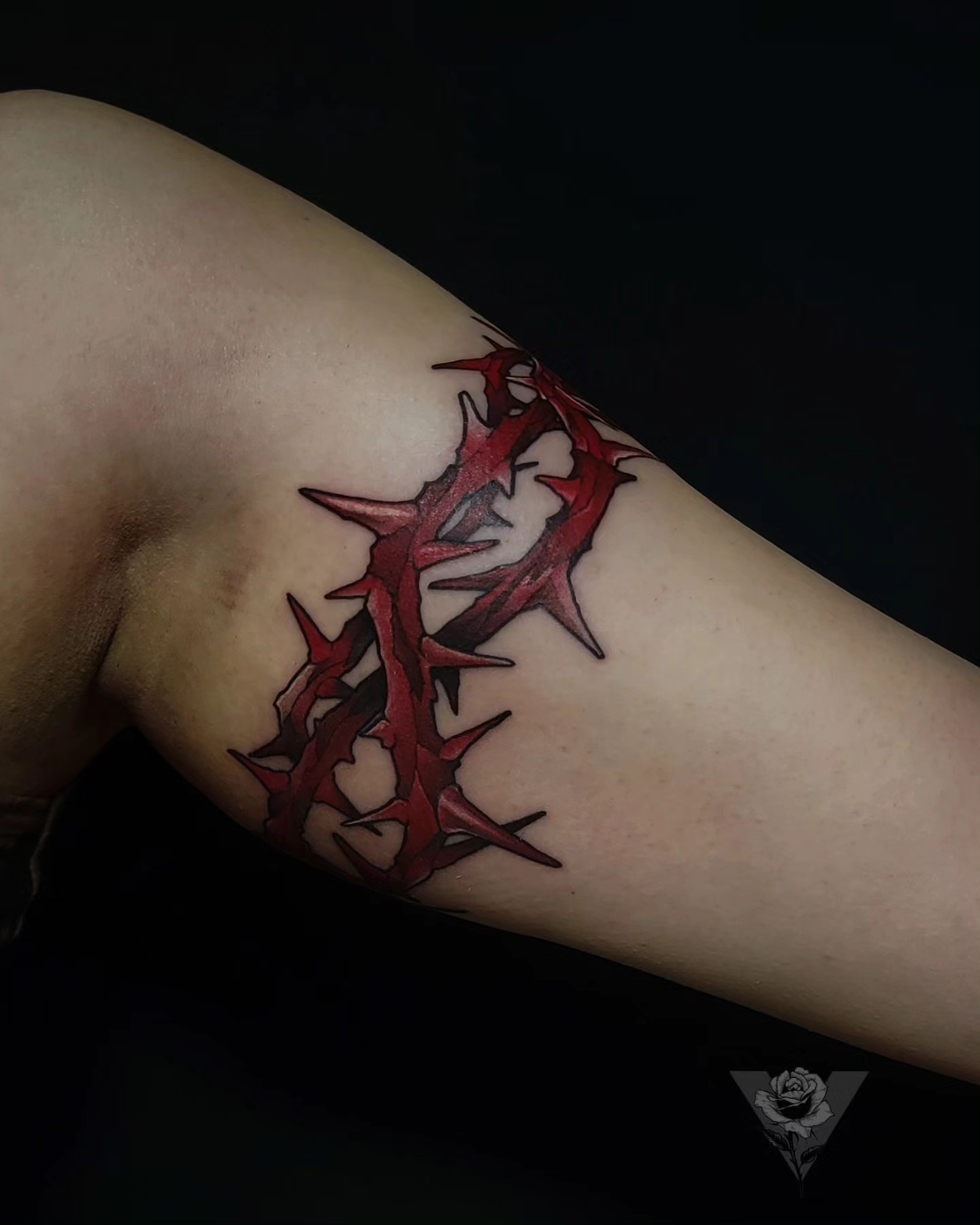 Thorn crown dark realism tattoo on the forearm by V πΊπ¦