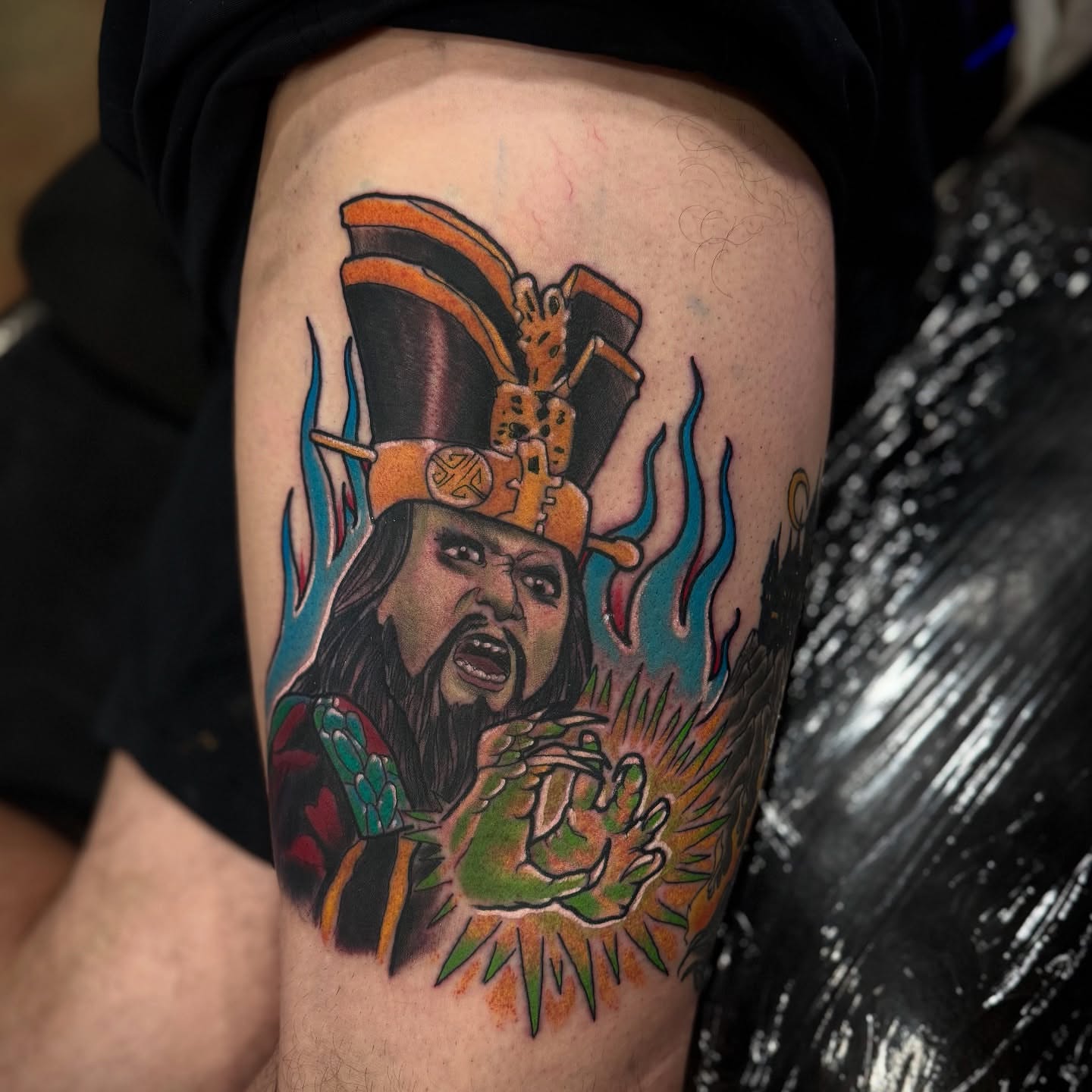 Warrior American traditional tattoo on the thigh by David C. McGhee