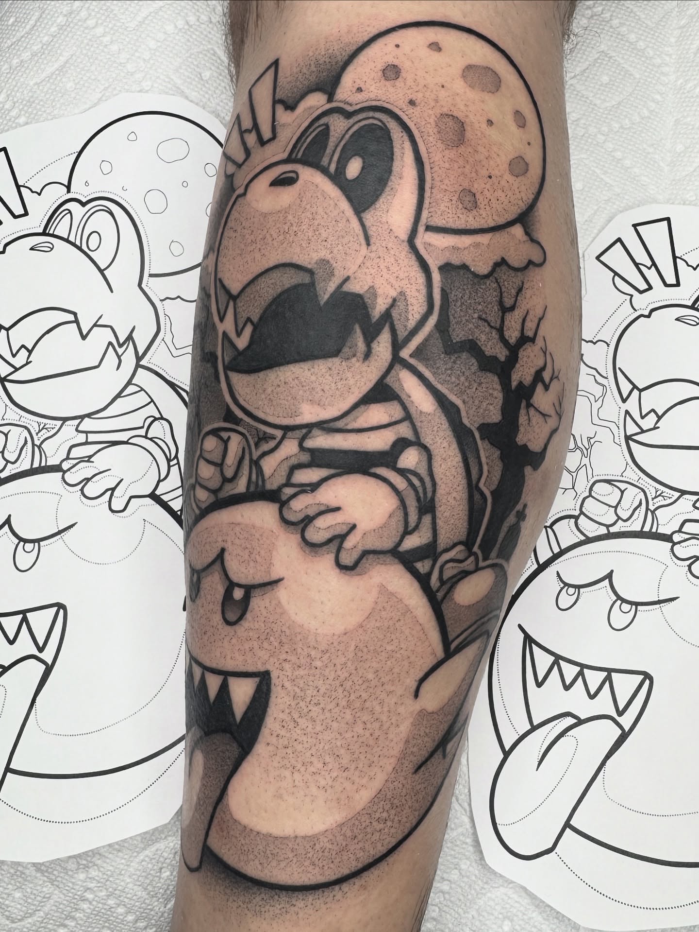 Bowser dotwork tattoo on the forearm by Donnie Moore